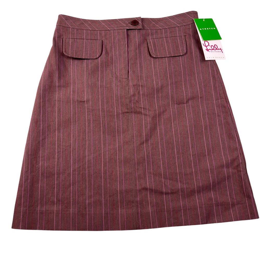 Lilly Pulitzer Rosanna Skirt‎ Brown Pink Pinstripe Stretch A-Line 12  Academia